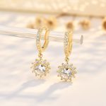 925 Sterling Silver Needle Sunflower Earrings for Women Inlaid with Moissanite Gold-Plated Zircon Ear Buckle Jewelry Manufacturer Spot Wholesale