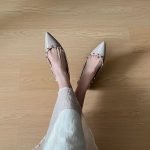 Naked gray color Pointed Toe Rivet Shoes ~ Heightening 5cm French Style Shallow Mouth Soft Patent Leather