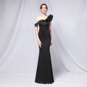 [Color: Black] One-Shoulder Banquet Evening Dress