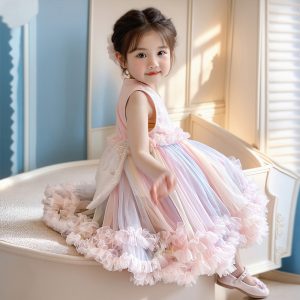 Rainbow Cake Dress Summer 2025 New Mesh Performance Princess Dress