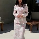 [Color- Pink flower] Elegant Fashion Printed Top + Fishtail Skirt Two-Piece Set