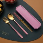 Stainless Steel Chopsticks Spoon Fork Set Korean Portable Tableware Camping Outdoor Gift Student Tableware Three-piece Set