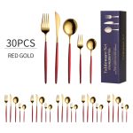 Stainless Steel Tableware Portuguese Knife and Fork 30-Piece Set Western Golden Steak Knife, Fork and Spoon Accessible Luxury Gift Box Set