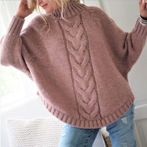 [Color: Pink] European and American autumn and winter new plus size loose bat sleeve pullover women's knitted sweater