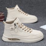 [Color: Beige] High-Top Men's Shoes 2025 Autumn and Winter New British Style Casual Leather Shoes Trendy Versatile Sports Sneakers Fashionable White Shoes