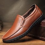 [Color: Yellow plus velvet] Father's Shoes Genuine Leather Breathable Soft-soled Top Layer Cowhide Shoes for the Elderly Non-slip Father's Spring Men's Leather Shoes for Men