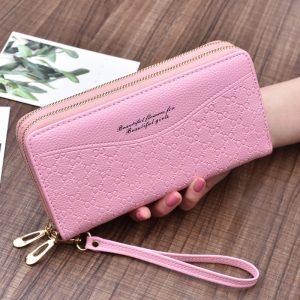 [Color: Pink] New Women's Wallet European and American Long Large Capacity Double Zipper Hand Wallet Women's Double Clutch Wallet