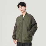 [Color : Military green] Men's Autumn Jacket Men's Trendy Casual Easiest for Match Stand Collar Cotton Jacket Baseball Collar Windproof Warm Cotton Jacket Men