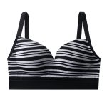 [Color: Black] Three-Dimensional Stripe Seamless Fixed Cup Underwear Push-up Support Anti-sagging Adjustable Strap Comfortable No-rimless Bra