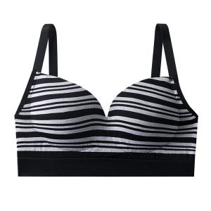 [Color: Black] Three-Dimensional Stripe Seamless Fixed Cup Underwear Push-up Support Anti-sagging Adjustable Strap Comfortable No-rimless Bra