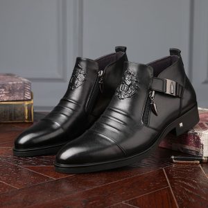 [Color: Black] Leather shoes men's spring and autumn new business casual British leather high-top cowhide boots men's formal wear