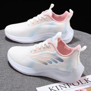 [Color: Pink] Women's Sports Shoes New Soft-soled Fly-woven Mesh Breathable Casual Women's Shoes Lightweight Flat-soled Students Running Shoes