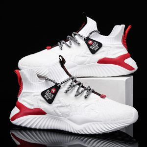 [Color: White] Autumn New Slip-on Men's Sneakers Casual Men's Shoes Breathable Flying Woven Torre Shoes
