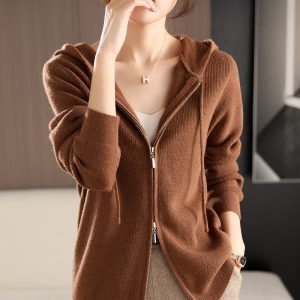 [Color : Coffee] Harajuku Style Double Zipper Knitted Cardigan for Women 2025 Autumn and Winter
