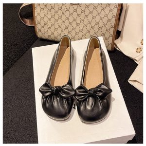 [Color: Black] Gentle Soft-soled Women's Flat-soled All-match Bow Soft-soled Women's Shoes