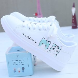 [Color: Blue] White Shoes for Women 2023 Spring & Fall New Fashion Flats Sneakers Students Breathable Women's Shoes Internet Celebrity Flats Casual White Shoes