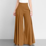 [Color : Brown] Women's Pure Color High Waist Wide Leg Pants Thin Casual Pant