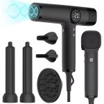 [Color : Silver 3 meter line] Five-in-one high-speed hair dryer high-power interchangeable head digital display brushless hair dryer negative ions do not hurt hair