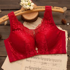 [Color : Red ] Anti-exposure tube top plus size thin Cup underwear women push up adjustable wireless bra vest tube top bra