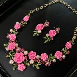 [Color : Pink WH2292-3] Floral Retro Pearl Necklace suit