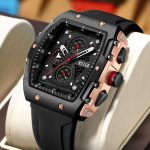 [Color : Rose gold black] Ruige Brand Watch Outdoor Style Barrel-shaped Men's Watch Multi-functional Hollow-out Trendy Men's Watch