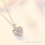 [Color : White drill] Ocean Heart Necklace Female Korean Style Simple Temperament Heart Pendant