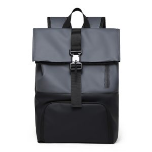 [Color : Gray] Roll-up Backpack Simple Business Roll-up Top Lid Casual Backpack Outdoor Travel Student Bag