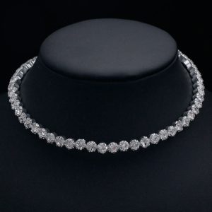 [Color : Silver] Bridal jewelry elegant shiny rhinestone single row collar necklace women's