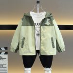 [Color : Army Green] Children's Clothing 2025 New Boys' Coat Children's Dinosaur Jacket Top Men's Baby Trendy Hooded Coat Thin