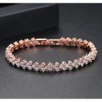 [Color : Rose gold] Roman Heart Bracelet European and American Fashion Zircon Women's Bracelet Gemstone Bangle Gift Jewelry