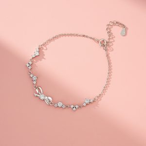[Color : White Gold] Silver High-end Bow Bracelet