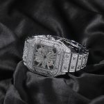 [Color : Silver hollow square watch] fashion hip hop fashion Square watch niche design hollow full diamond casual all-match light luxury quartz watch
