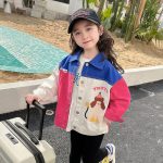 [Color : Rose Red] Girls' Denim Jacket Spring and Autumn 2025 New Stylish Top for Girls, Baby Korean Version Children's Color-Blocked Jacket