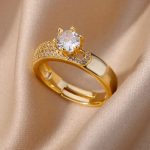 [Color : Gold] Gold-Plated Full Diamond Luxury Non-Fading Open Ring for Women