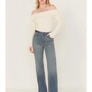 [Color : Light blue] Women's jeans independent station waist straight trousers