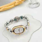 [Color : Gold white plate] Light luxury version bracelet watch diamond new watch compact fashion women's oval