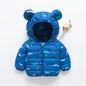[Color : Navy blue dinosaur] Children's cotton-padded jacket autumn and winter warm printed coat boys and girls baby hooded jacket children's jacket cartoon cotton-padded coat