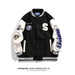 [Color : Black] New American Towel Embroidered Baseball Suit Girl's Wings Basketball Embroidered Loosen Jacket